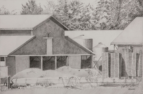 Blue barn with blueberry flats