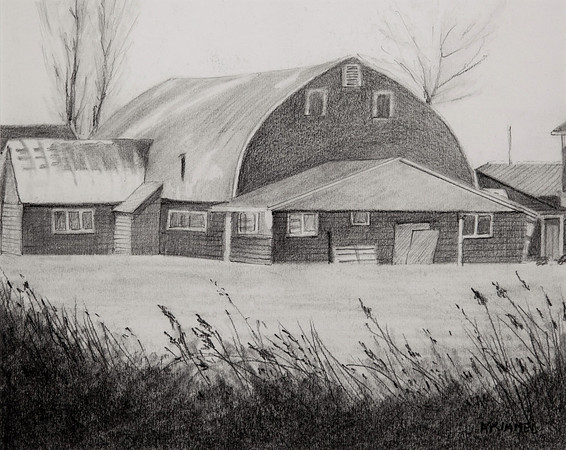 Arched Barn with winter shadows